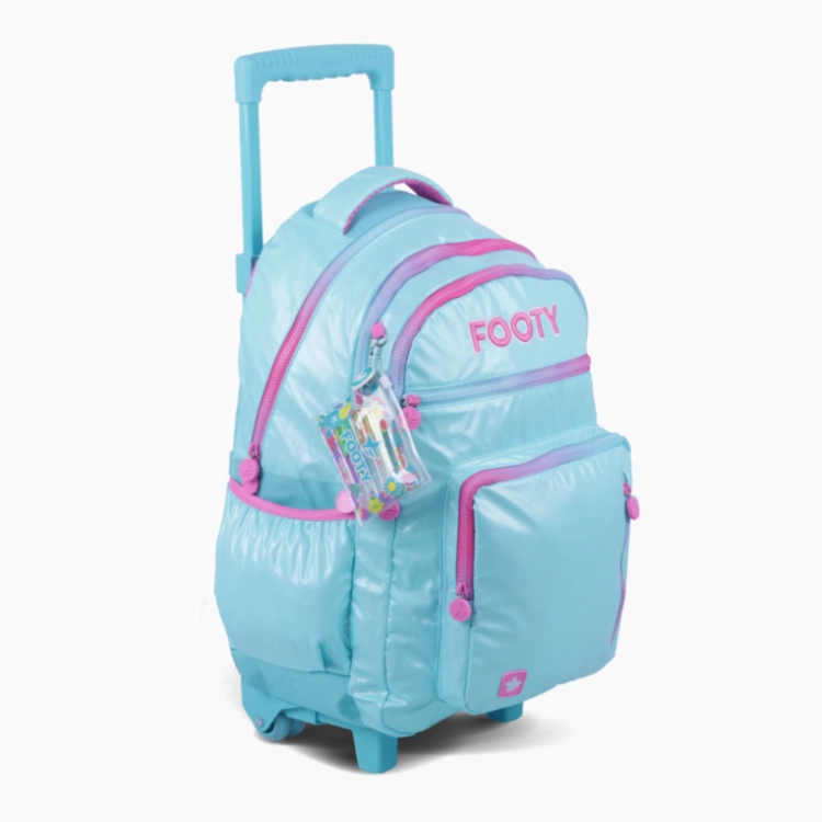 Mochila Escolar Footy 2026 Colorland Celeste 18" con Carro Art.F26311